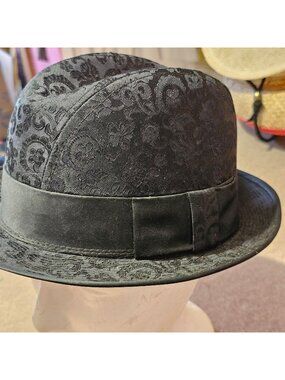 (H0009) Black Embossed Mens Fedora Neiman Marcus Elegant Mens Hat